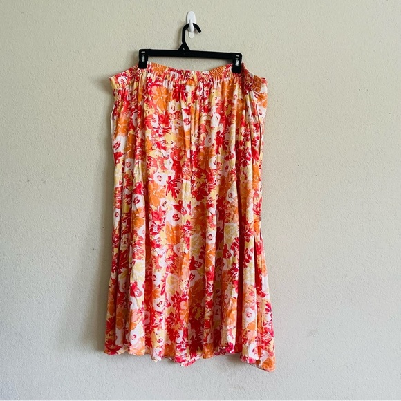 Woman Within 2X Floral A-Line Skirt in yellow and Orange summer casual vacation - Picture 8 of 9